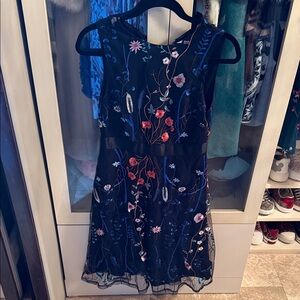 JJs House Black Lace Dress with Colorful Floral Embroidery